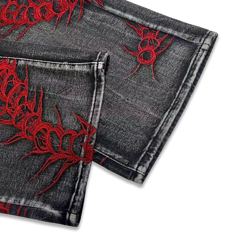 STORESDE Men's Jeans with Three-Dimensional Animal embroidery, Heavy Craftsmanship, Loose and Versatile Street Style Men's Trousers