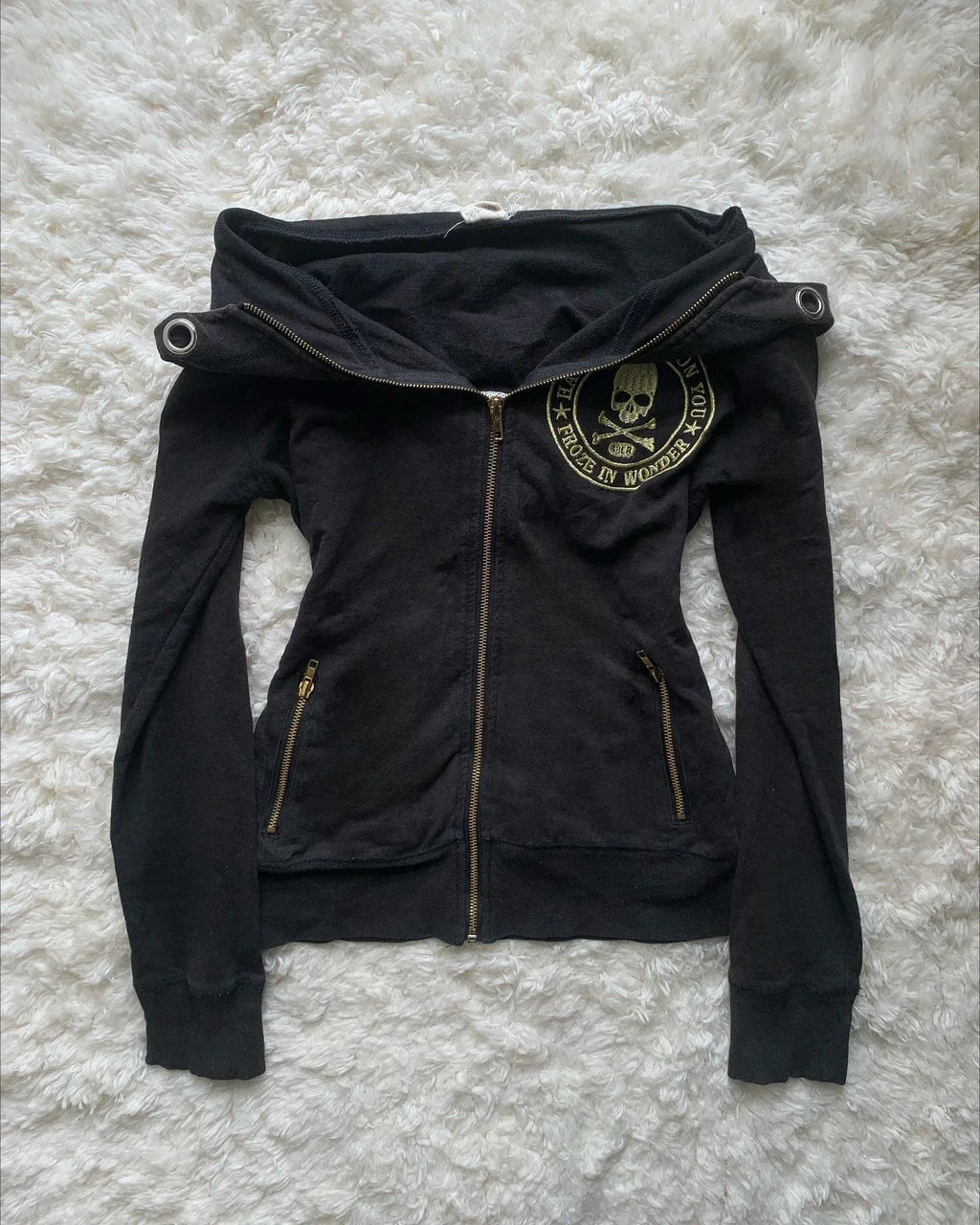 STORESDE Retro Dark Style Zipper Hoodie Y2K Clothes Mens Womens Hip Hop Skull Patch Embroidery White Oversized Sweatshirt Casual Jacket