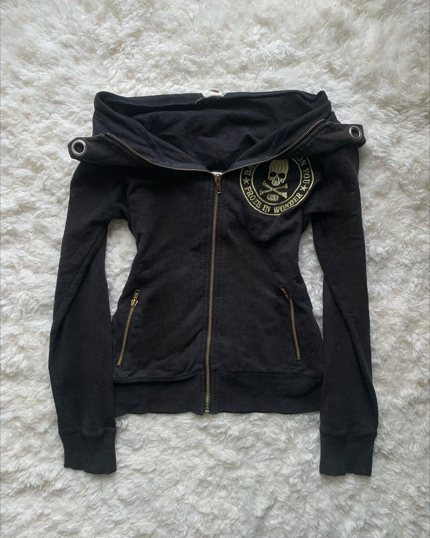 STORESDE Retro Dark Style Zipper Hoodie Y2K Clothes Mens Womens Hip Hop Skull Patch Embroidery White Oversized Sweatshirt Casual Jacket
