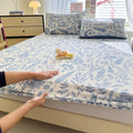 STORESDE 1pc Floral Fitted Bed Sheet Flower Printed Washed Cotton Bed Sheet with Elastic Single/Queen/King Size Bed Fitted Sheets