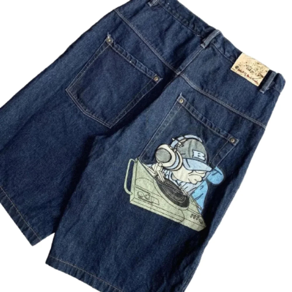 STORESDE Streetwear Y2k Shorts Hip Hop Cartoon Graphic Embroidery Baggy Denim Gym Shorts Summer New Harajuku Gothic Men Basketball Shorts