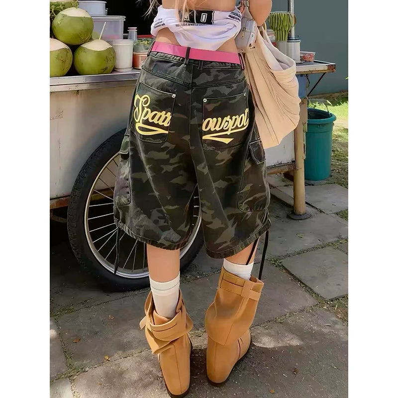 STORESDE ZHIZOU Summer Women Camouflage Shorts Harajuku Korean Jeans Shorts Kpop 2000s Cargo Denim Pants Grunge Y2k Japanese Streetwear