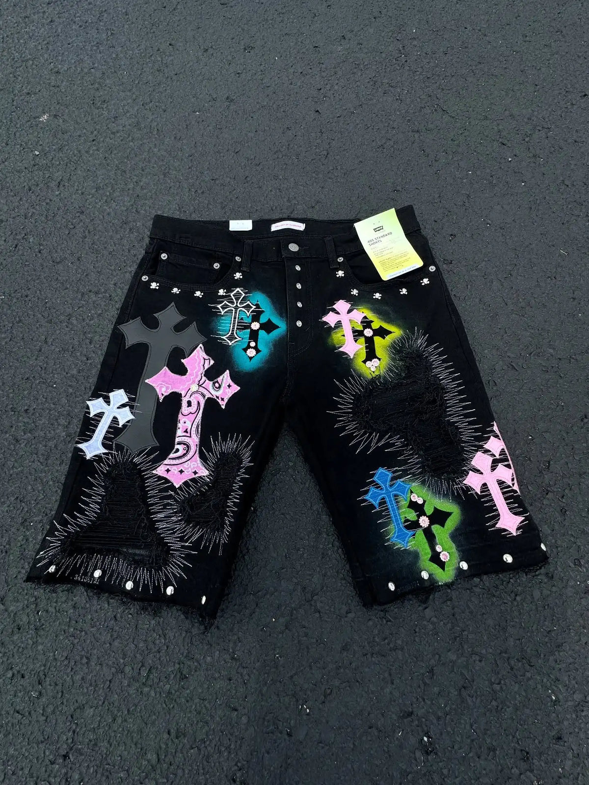 STORESDE Fashion Retro Streetwear Y2K Men Jeans Popular Patch Gothic Punk Style Shorts Embroidered Willow Nail Design Loose Casual Jeans