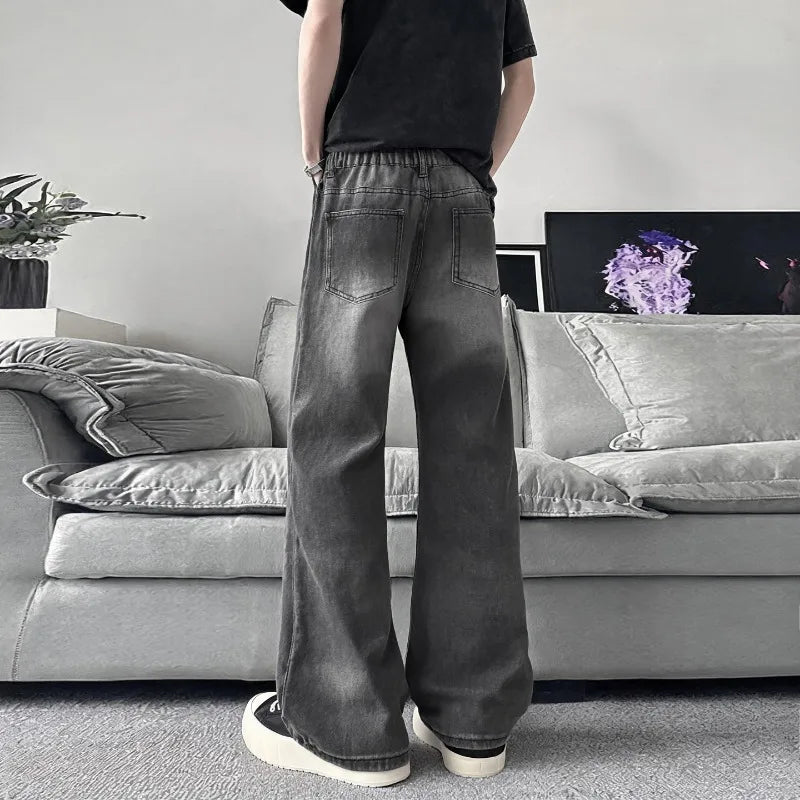 STORESDE Summer Men's Distressed Denim Pants 2026 New Gray Washed Ripped Loose Straight Leg Casual Streetwear Jeans