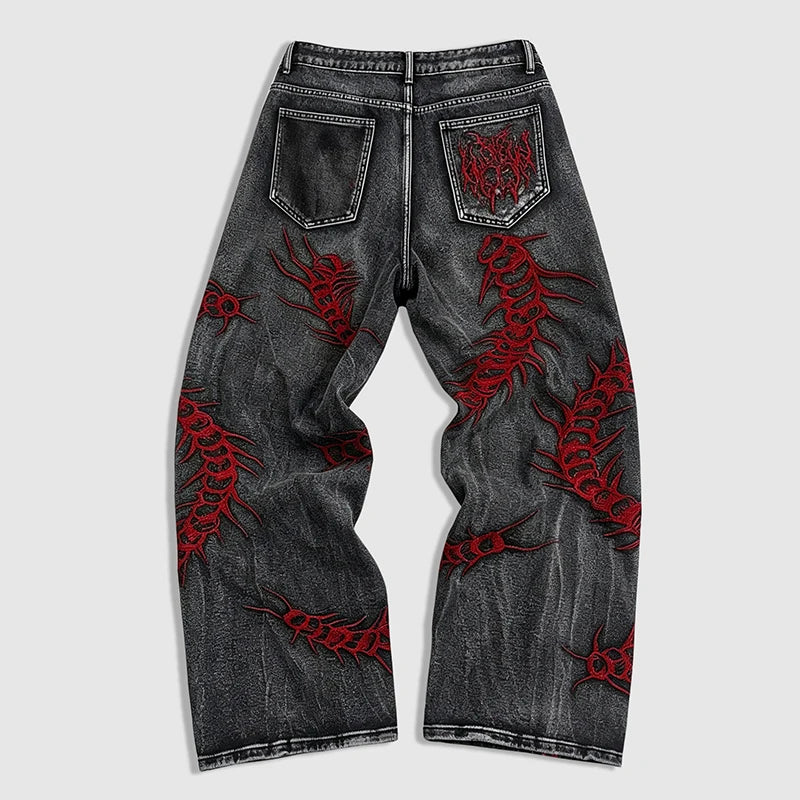 STORESDE Men's Jeans with Three-Dimensional Animal embroidery, Heavy Craftsmanship, Loose and Versatile Street Style Men's Trousers