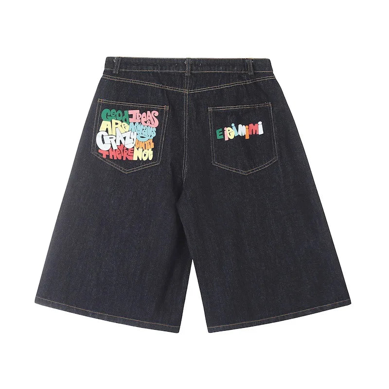 STORESDE American Style High Waist Wide Leg Jeans Short Pants Loose Fit Summer Casual Denim Shorts Couple Outfit Cotton Polyester Blend