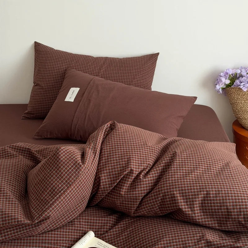 STORESDE 3pcs 100% Cotton Duvet Cover Set Grid Washed Cotton Quilt Cover Full Queen 220*240 King Size Bedding Set without Sheet Drop Ship