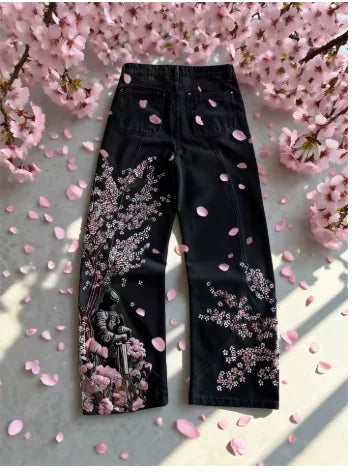 STORESDE New Retro Blue Gothic Fashion Washed Old Casual Jeans Men Y2K Streetwear Vintage Popular High Waist Baggy Wide-leg Pants