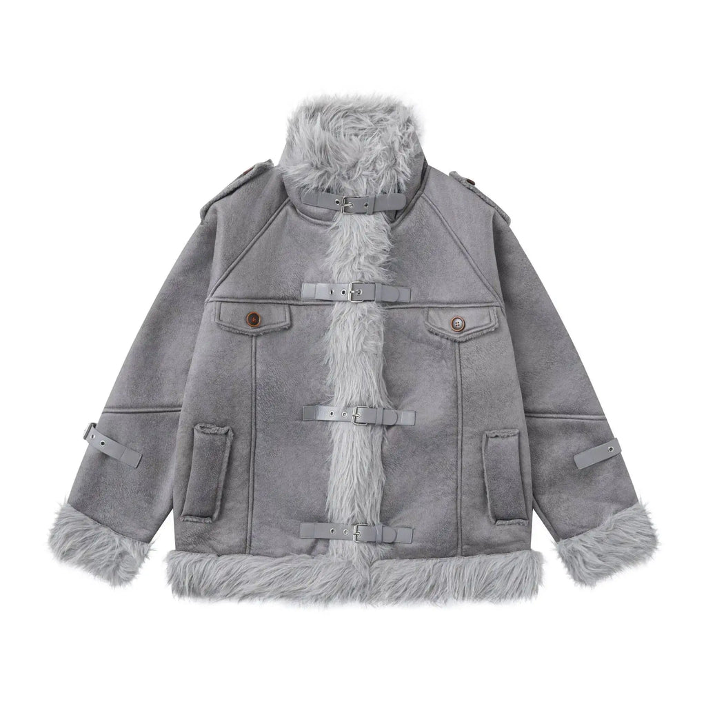 STORESDE Women Parkas 2026 New Autumn Winter Furry Lapel Suede Cotton Coat Retro Barn Button Front Warm Padded Jacket Cold Outerwear