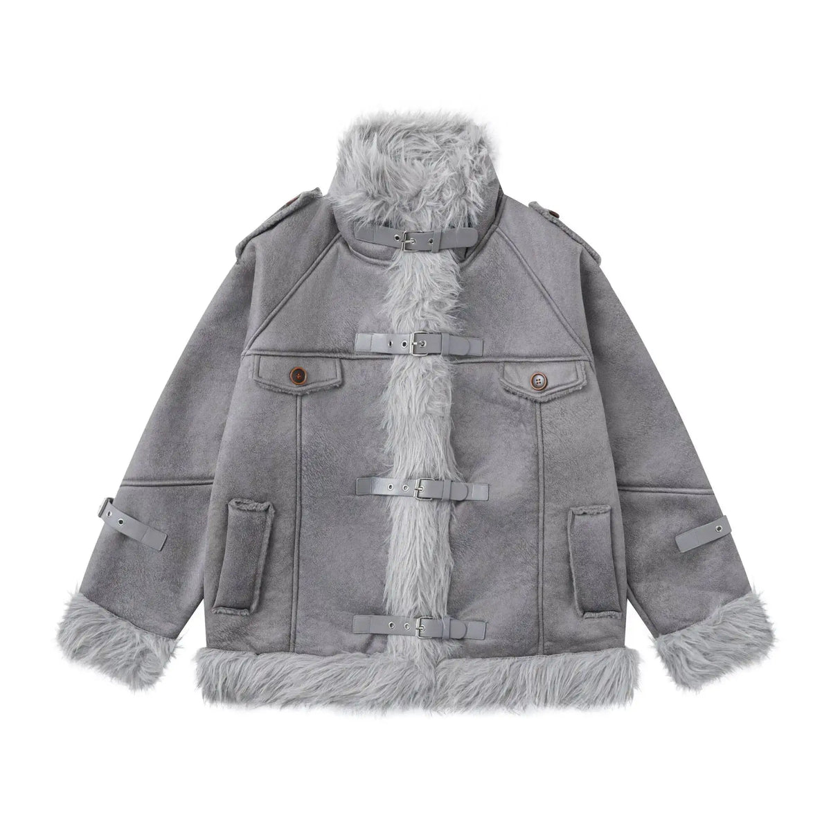 STORESDE Women Parkas 2026 New Autumn Winter Furry Lapel Suede Cotton Coat Retro Barn Button Front Warm Padded Jacket Cold Outerwear