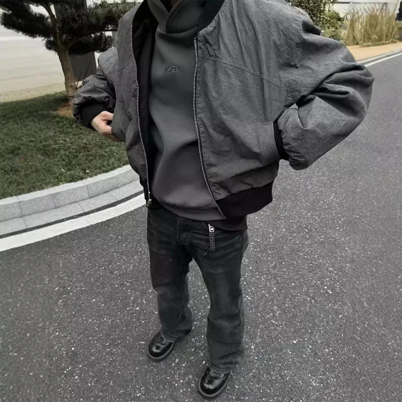 STORESDE Y2K Reversible Jacket American New Bomber Double Sided High Street Warm Coat Vintage Gothic Oversized Men Women Baseball Uniform