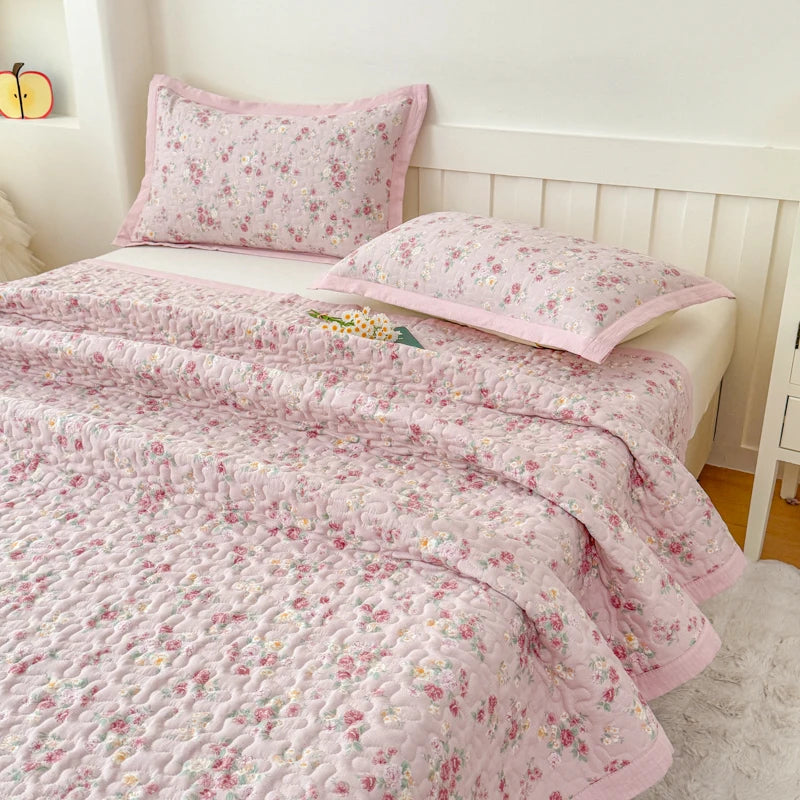 STORESDE 1pc Purple Flower Quilted Bedspreads for Bed Thick Patchwork Blanket Single/Queen/King Floral Style Quilted Duvet Soft Bedspread