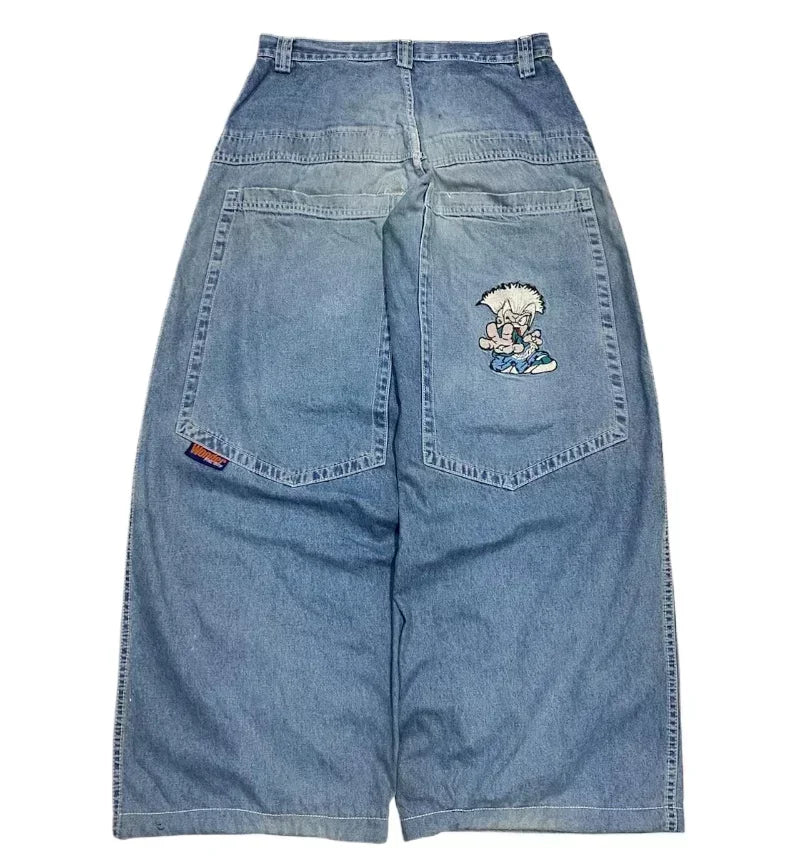 STORESDE American Street Trend Letter Embroidered Loose Jeans Men Harajuku Y2K New Hip Hop Oversized Wide-leg Pants Unisex Mopping Jeans
