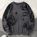 STORESDE New Trendy Street Style Ripped Abstract Starry Sky Pattern Pullover Ripped Sweater Casual Crew Neck Knitted Men's Pullover