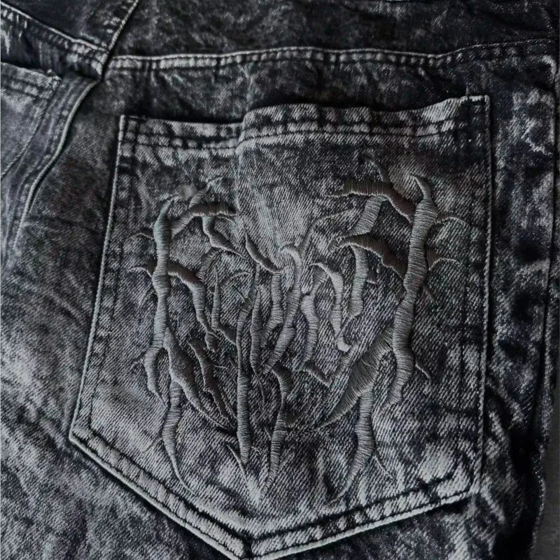 STORESDE Gothic Retro Baggy Unisex Mopping Pants Y2K Phantom Jeans High Street Spider Embroidered Patch Hip Hop Streetwear Straight Jeans
