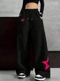 STORESDE New Women's Plus Size Spring Star Print Pants Fleece Elastic Waist Straight Leg Sweatpants Fashionable and Versatile