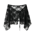 STORESDE Apparel Accessories French Lacing Lace Mini Skirt Embroidery Irregular Hemline Lace Up Ruffles Skirt Y2K Apron Wrap Skirt