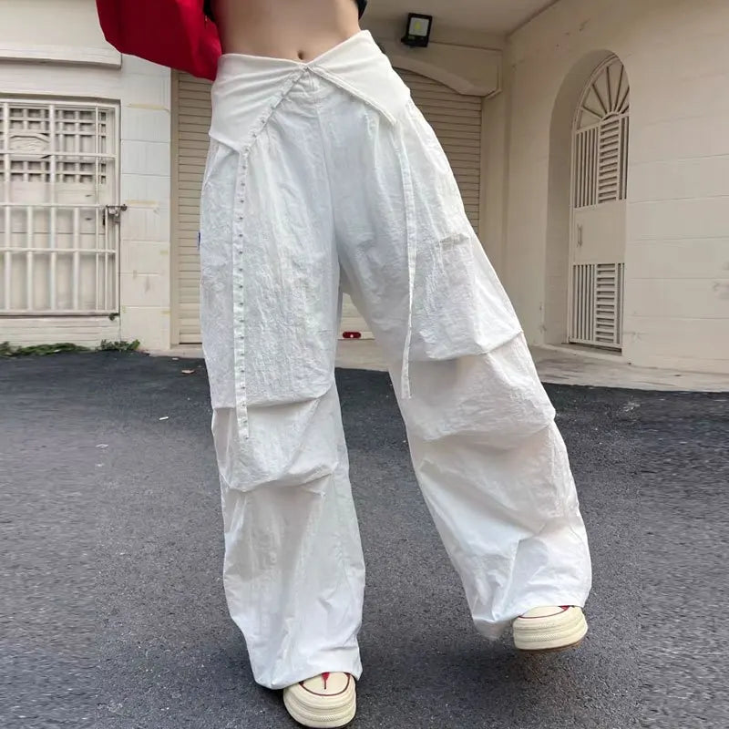 STORESDE Y2K Cargo Pants Women Streetwear Letter Diamond Baggy Sweatpants Harajuku White Wide Leg Joggers Summer Grunge Casual Trousers