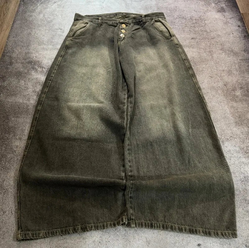 STORESDE American New Fashion Old Yellow Washed Baggy Jeans Ladies Y2K Gothic Hip Hop Vintage Casual High Waist Wide Leg Pants