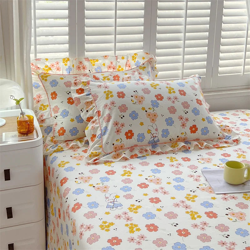 STORESDE A pair of cotton printed pillowcases with ruffled edges, garden body pillowcases, bed pillowcases
