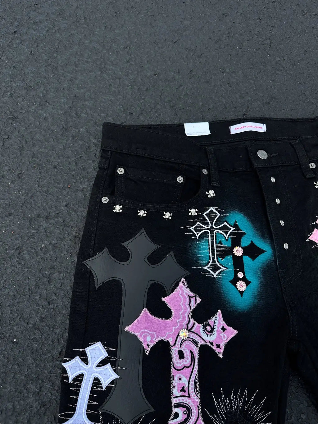 STORESDE Fashion Retro Streetwear Y2K Men Jeans Popular Patch Gothic Punk Style Shorts Embroidered Willow Nail Design Loose Casual Jeans