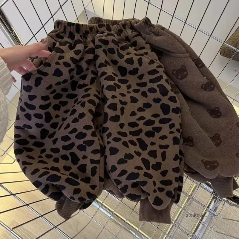 STORESDE Baby Plush Pants Velvet Autumn Winter Boy's Thick Sweatpants Kids Girls Cartoon Trousers Children's Warm Pants Trend