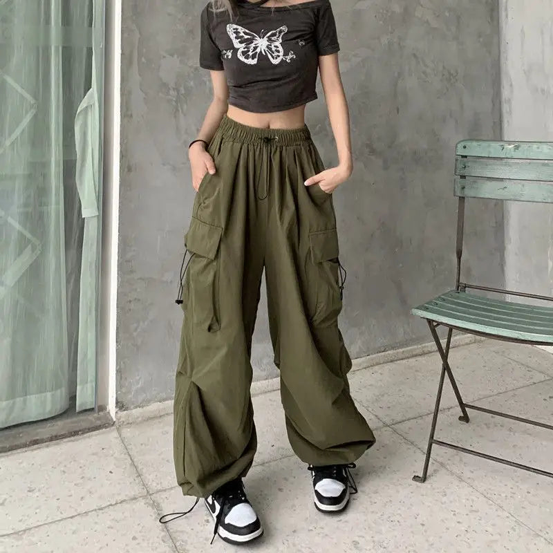 STORESDE American retro workwear casual pants women's summer versatile straight leg hanging feeling ankle tied pants loose wide leg pants