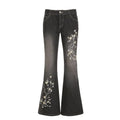 STORESDE Floral Embroidery Jeans Vintage 2000s Low Rise Flared Jeans Women Retro Y2k Baggy Denim Pants High Street Basic Trousers