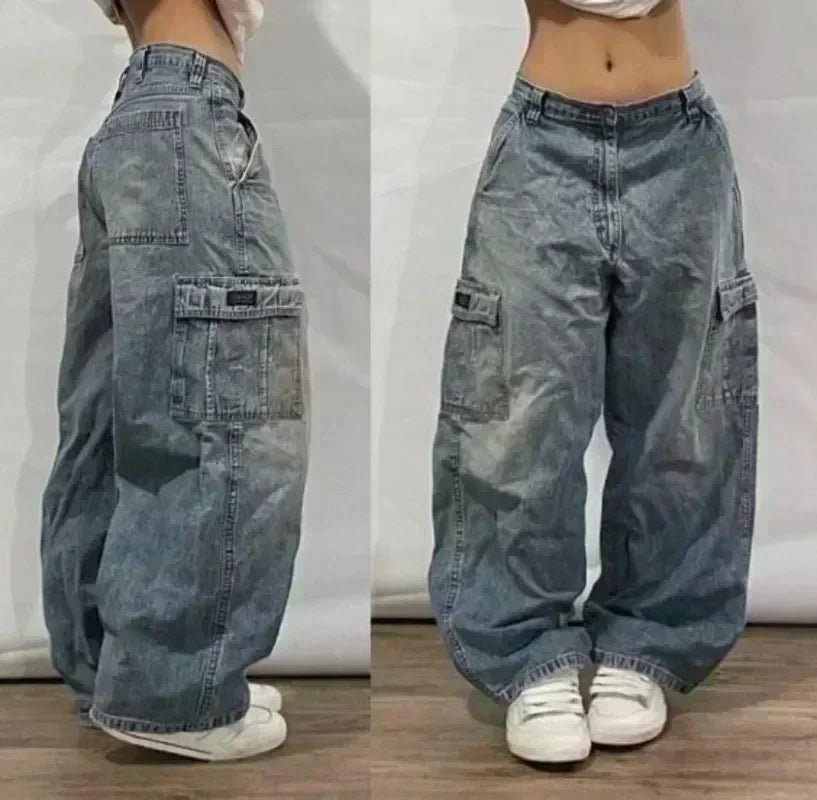STORESDE American Street Trend Letter Embroidered Loose Jeans Men Harajuku Y2K New Hip Hop Oversized Wide-leg Pants Unisex Mopping Jeans