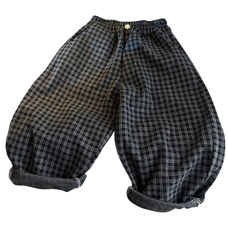 STORESDE Spring Autumn Children Pants 1-8Y Boys Black Plaid Loose Casual Straight Trousers Korean Toddler Wear For Kids Clothes New