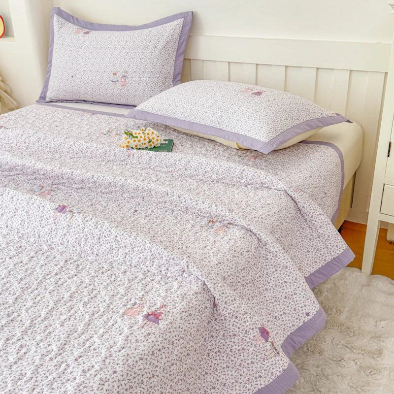 STORESDE 1pc Purple Flower Quilted Bedspreads for Bed Thick Patchwork Blanket Single/Queen/King Floral Style Quilted Duvet Soft Bedspread