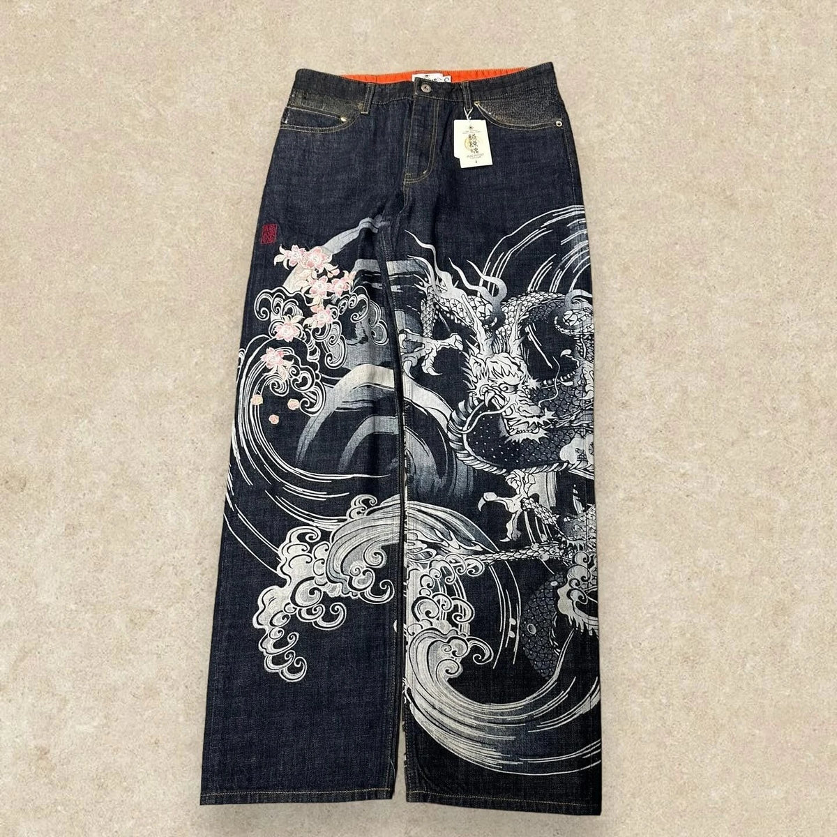 STORESDE Japanese Harajuku Jeans Mens New Dragon High Quality Jeans Gothic Y2K Vintage Hip Hop Streetwear Denim Fabric Wide Leg Pants