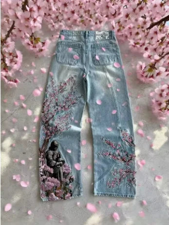 STORESDE New Retro Blue Gothic Fashion Washed Old Casual Jeans Men Y2K Streetwear Vintage Popular High Waist Baggy Wide-leg Pants