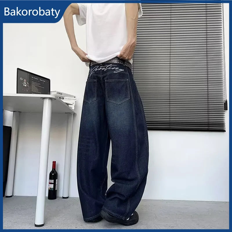 STORESDE New Men's American Goth Letter Printed Baggy Denim Pantalones Spring Y2K Streetwear Straight Jeans Hip Hop Fashion Jean Trousers