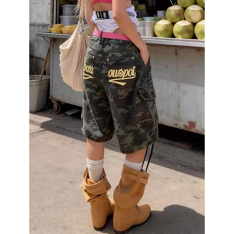 STORESDE ZHIZOU Summer Women Camouflage Shorts Harajuku Korean Jeans Shorts Kpop 2000s Cargo Denim Pants Grunge Y2k Japanese Streetwear