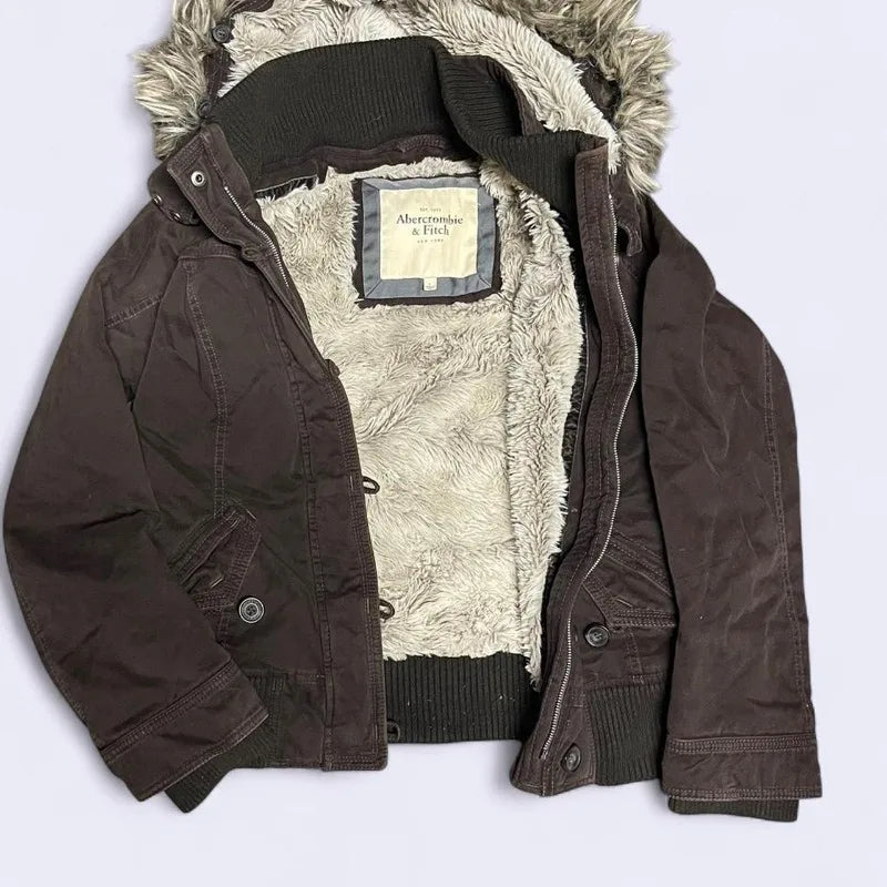 STORESDE Winter Fashion New Solid Color Fur Collar Hooded Cotton-padded Jacket Women Y2K Street Vintage Pop College Cotton-padded Jacket