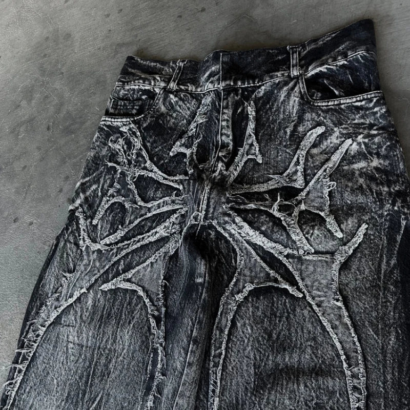 STORESDE Y2K Phantom Jeans High Street Spider Embroidered Patch Hip Hop Streetwear Gothic Retro Oversized Baggy Fit Unisex Mopping Pants