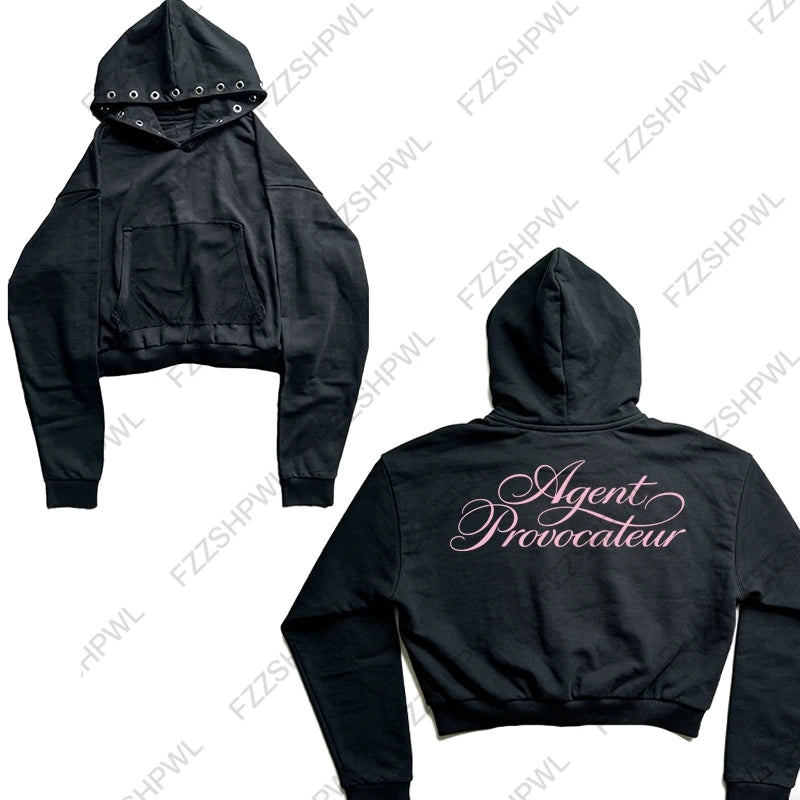 STORESDE Harajuku hooded sweatshirt aesthetically pleasing fashionable unique streetwear letter print American retro everyday casual tops