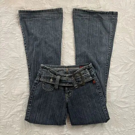 STORESDE Y2K Low Waisted Flare Jeans Hot Girl Slim Fitting Hip Hugging Jeans Original Style Fashionable Long Pants Retro Old School Denim