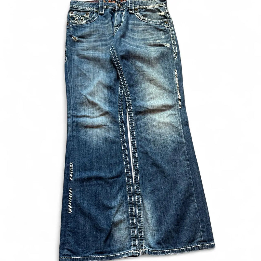 STORESDE Retro Heavy Industry Embroidered Women High Waist Straight Bootcut Jeans Y2k Street Washed Blue Pants Spicy Girl Fashion Jeans