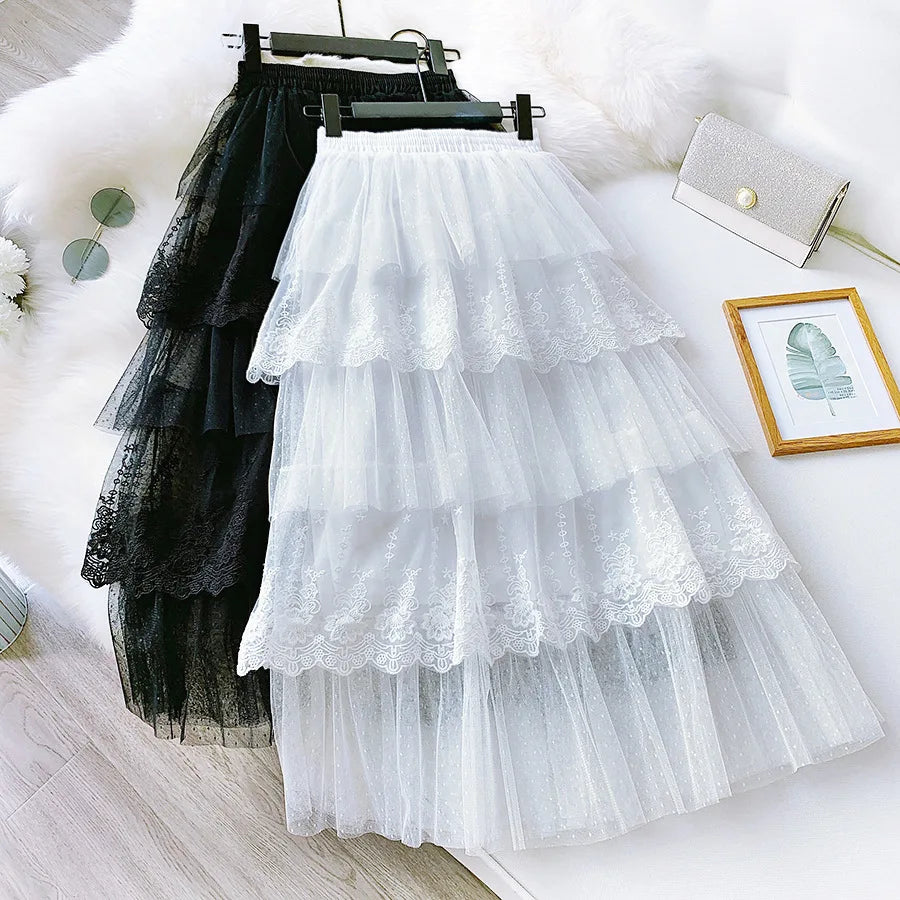 STORESDE 2026 New Spring Fashion Women Skirts Women Lace Skirts Long Lace Skirt Women Fashion Clothing K68