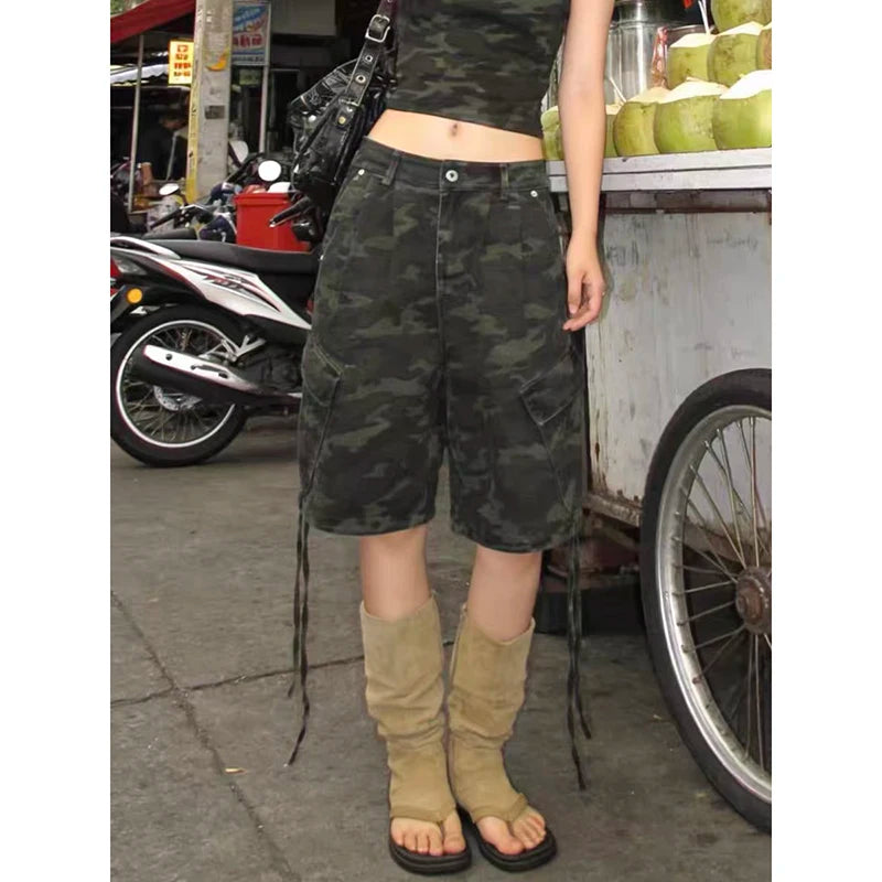 STORESDE ZHIZOU Summer Women Camouflage Shorts Harajuku Korean Jeans Shorts Kpop 2000s Cargo Denim Pants Grunge Y2k Japanese Streetwear