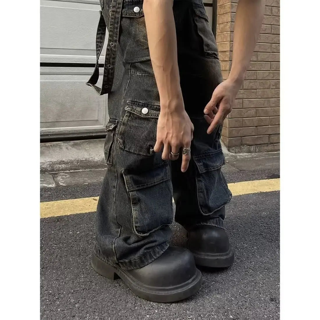 STORESDE Washed Vintage American Street Style Men's Jeans Spring Autumn Loose Straight Leg High Street Vibe Long Trousers