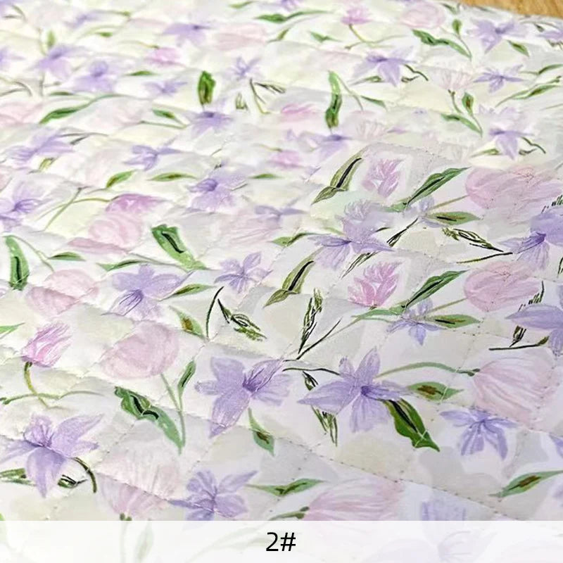 STORESDE 140x90cm Clip Cotton Quilted Fabric Fresh Floral Print for Warm Jacket Bag Cotton Coat Bedding Pillow Handmade DIY Sewing Fabric