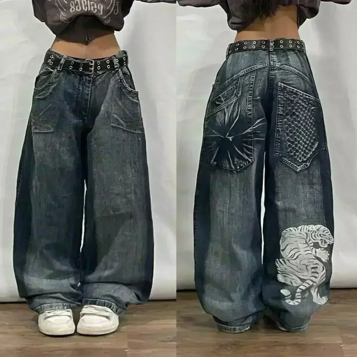 STORESDE American Street Trend Letter Embroidered Loose Jeans Men Harajuku Y2K New Hip Hop Oversized Wide-leg Pants Unisex Mopping Jeans
