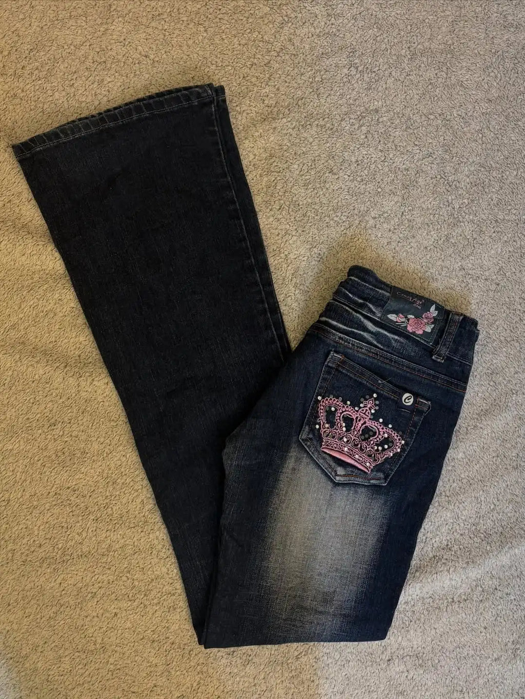 STORESDE New Baggy Slim Fit Denim Jeans Women Crown Diamond High Waist Casual Y2K Graphic Japanese Streetwear Vintage Washed Pants Women
