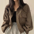 STORESDE Autumn Retro Versatile Single Breasted Turndown Collar Long Sleeved Jacket for Women Coffee Casual with Pockets Loose Coat