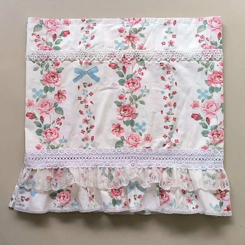 STORESDE Korean Sweet Flowers Short Curtains for Living Room Japanese Elegant Lace Floral Half Curtains for Kitchen #A510