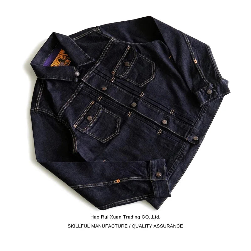 STORESDE SAUCE ZHAN  Men Jacket Selvedge Denim Jacket Men Vintage Purple and Blue Double Sided Dye Regular Fit 12.5 Oz