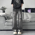 STORESDE Summer Men's Distressed Denim Pants 2026 New Gray Washed Ripped Loose Straight Leg Casual Streetwear Jeans